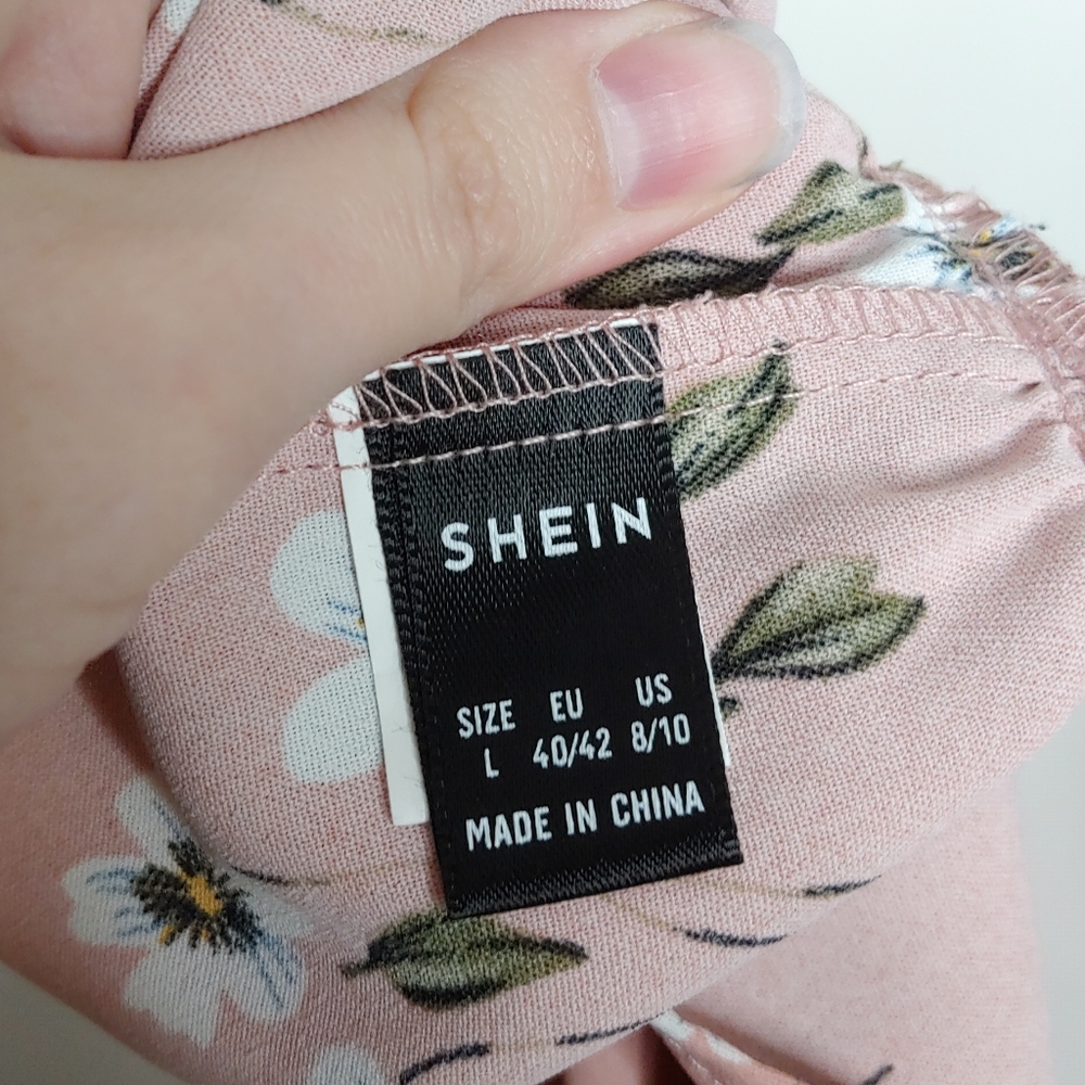 Shein Women's Spring Pink Ruffled Short Sleeve Tiered Floral Blouse Size Large - Picture 14 of 15
